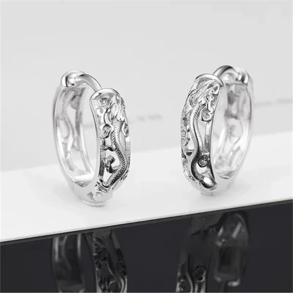 Vintage Punk Creative Hollow Black Gold Dragon Hoops Accessories 925 silver
