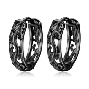 Vintage Punk Creative Hollow Black Gold Dragon Hoops Accessories 925 silver
