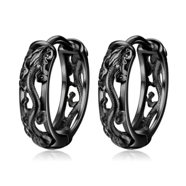 Vintage Punk Creative Hollow Black Gold Dragon Hoops Accessories 925 silver