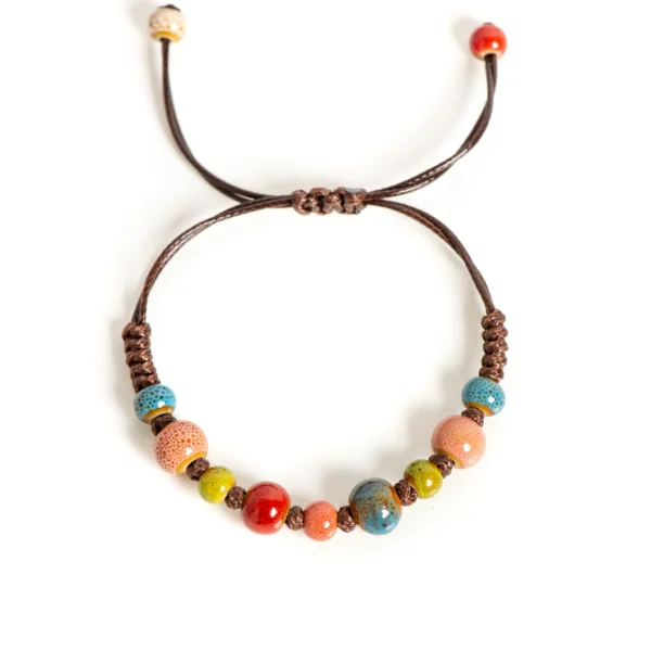 Bohemian Ceramic Bead Bracelet with Adjustable Cord 15-25cm for All Wrist Sizes Angry Beetle adjustable