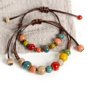 Bohemian Ceramic Bead Bracelet with Adjustable Cord 15-25cm for All Wrist Sizes Angry Beetle adjustable