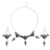 Dark Gothic Bat Cross Pendant Earrings Necklace Set