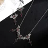 Dark Gothic Bat Cross Pendant Earrings Necklace Set Accessories Bats