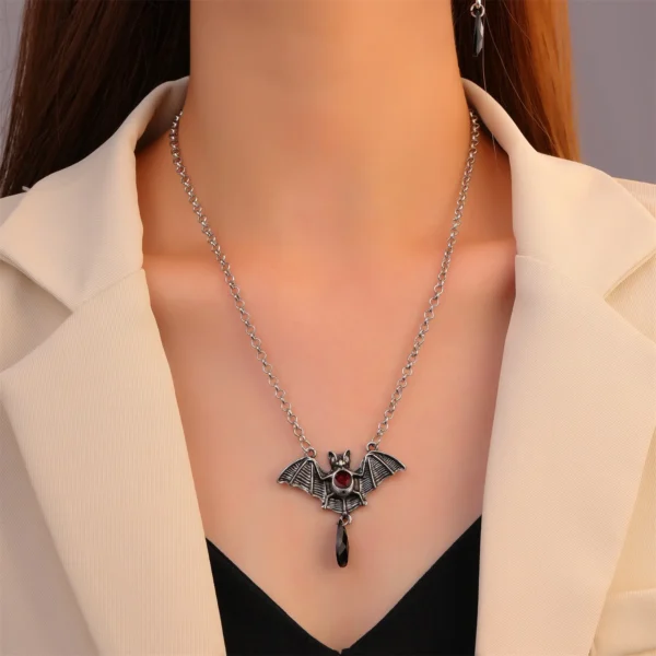 Dark Gothic Bat Cross Pendant Earrings Necklace Set Accessories Bats