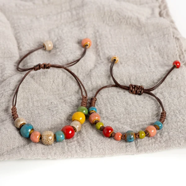 Bohemian Ceramic Bead Bracelet with Adjustable Cord 15-25cm for All Wrist Sizes Angry Beetle adjustable
