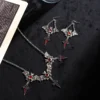 Dark Gothic Bat Cross Pendant Earrings Necklace Set Accessories Bats