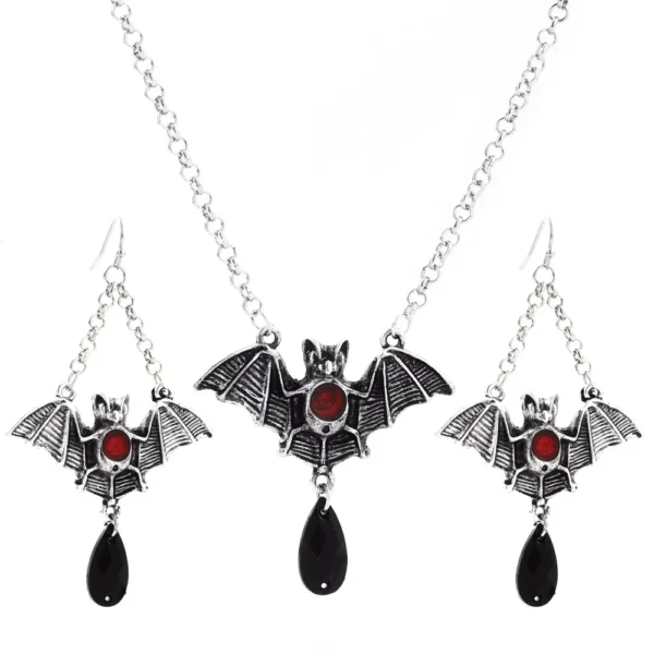 Dark Gothic Bat Cross Pendant Earrings Necklace Set Accessories Bats